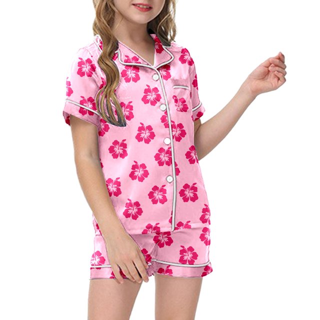 Ensemble de Pyjama pour Petites Filles, Imprimé Graphique, Pyjama pour Enfants à Boutons, Ensemble de Pyjamas, Tenue de Nuit, Pyjamas Soyeux pour Filles, Taille 4T 5T