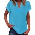 thumbnail image 1 of WEIYLL Womens T Shirts Summer Loose Fit V Neck Curved Hem Flowy Solid Sky Blue Tees Sizes M, 1 of 5