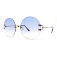 thumbnail image 1 of Luxury Designer Style Rimless Hippie Round Circle Lens Sunglasses Gold Blue, 1 of 4