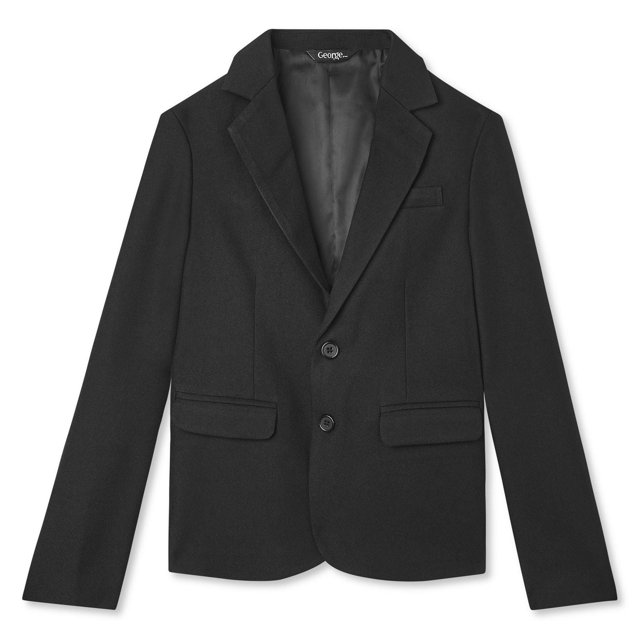 George Veste de Complet pour Garçons en Noir avec Épaules Rembourrées et Fermeture à Deux Boutons, Fabriquée en polyester 100 % avec Doublure Lisse, avec Revers Cranté et Poches à Rabat, Idéale pour la Tenue Habillée des Garçons Lors d'Événements Spéciaux et Convenant comme Pièce Superposée Stylée.