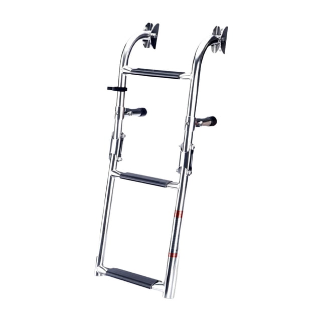 maskred Boat Ladder Metal Heavy Duty Under Ladder Slide Platform Boat Boarding Mount silver 3 Steps