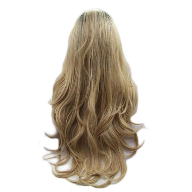 Women Gradient Blond Long Curly Wig Synthetic Wavy Hair Heat Resistant Wig