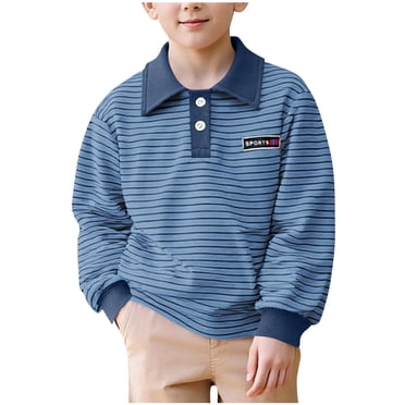 Boys Long Sleeve Shirt Stripe Button Up T-Shirt Tops Stretch Active Casual Collared Golf Shirt Kids School Perppy Clothes