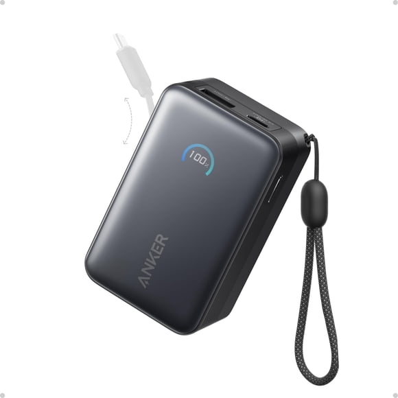 Anker Nano Portable Charger, 10,000mAh 45W Max Compact Power Bank, Travel Essential Phone Battery Pack with 2.3 ft InstaCord Retractable Cable for iP