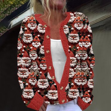 Wiyuqeen Santa Clubs Womens Sweaters Christmas Button Down Knit Cardigans Xmas Graphic Long Sleeve Sweaters Black and Friday Deals 2024