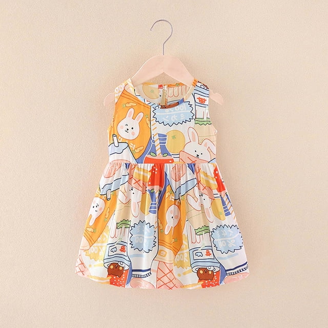 LSLJS Robe pour Tout-Petites Filles Sans Manches à Imprimé Floral Robe Ligne A Vintage Décontractée Robes Plage Vacances ( 6-12 Mois, Jaune )