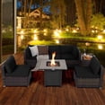 thumbnail image 3 of Costway 7PCS Patio Rattan Furniture Set 30" Fire Pit Table Cover Cushion Sofa Black, 3 of 9