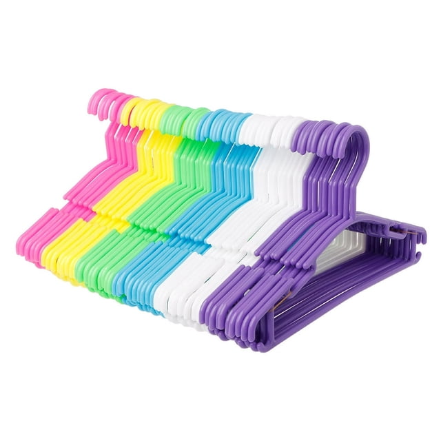 JUNWELL ✪ Non Slip Plastic Kids Plastic Coat Hangers Child Baby Clothes Stands Multi Color