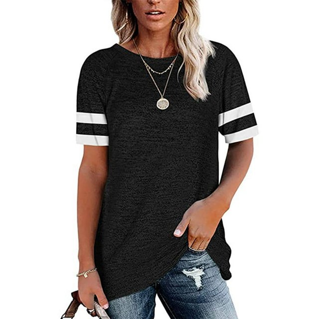 Promotion! T-shirt à Manches Courtes Rayé Couleur Unie pour Femmes Vert L