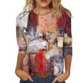 thumbnail image 2 of TIMIFIS Hauts pour Femmes Manches 3/4 Décontractés Coupe Ample Tuniques Col Rond T-Shirt - Soldes d'Automne Liquidation, 2 of 4