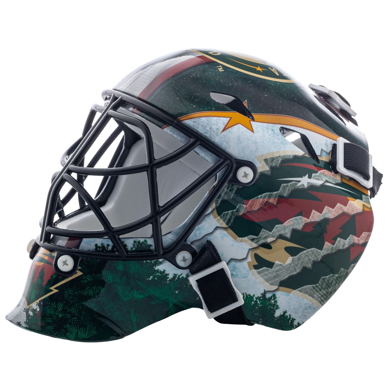 Franklin Sports Mini masque de gardien de but de hockey avec logo de l'équipe de la NHL de Wild avec étui – Masque de gardien de but de collection avec logos et couleurs officiels de la NHL