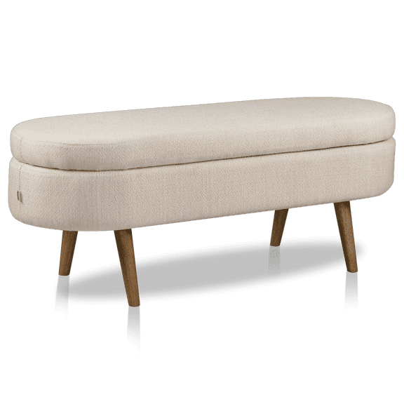Bouclair Taupe Fabric Storage Bench on Wooden Legs