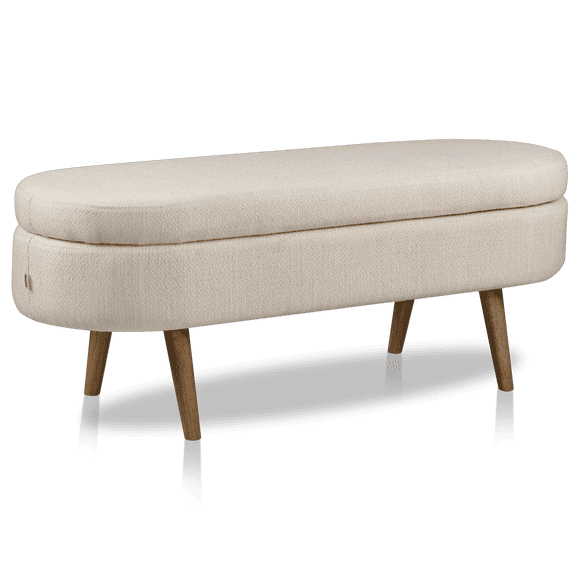 Bouclair Taupe Fabric Storage Bench on Wooden Legs