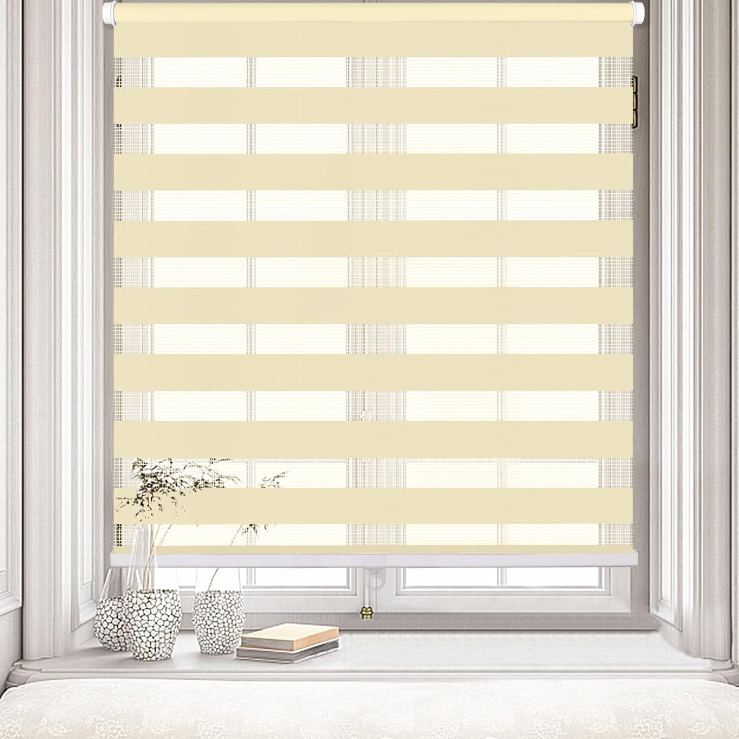LUCKUP Cordless Zebra Blinds Roller shades for window Day and Night Blind Dual Layer Light Filtering Shade Light Control Room Darkening Horizontal Window Treatment 28" W X 72" H, Beige