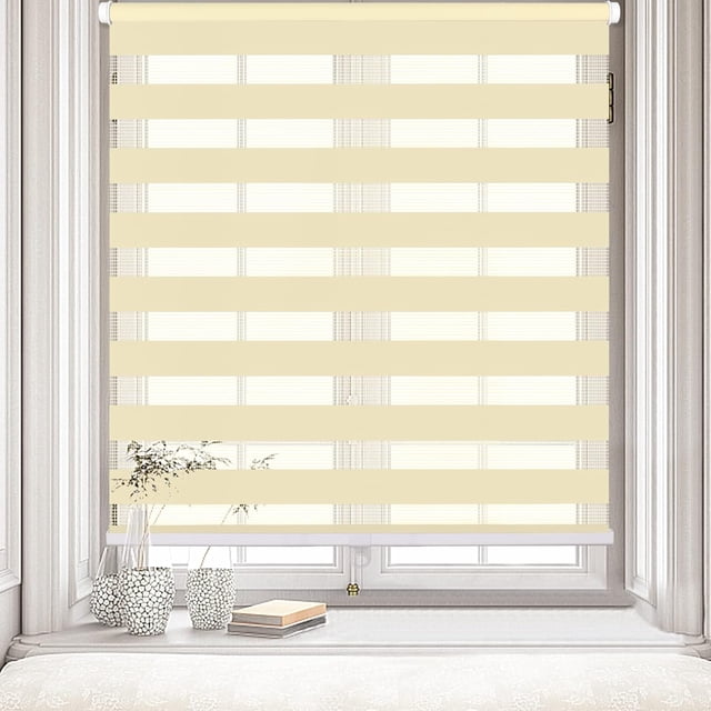 LUCKUP Cordless Zebra Blinds Roller shades for window Day and Night Blind Dual Layer Light Filtering Shade Light Control Room Darkening Horizontal Window Treatment 25" W X 72" H, Beige