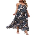 thumbnail image 1 of Women‘s Summer Sleeveless Dress Floral Patterns Ruffled Neckline High-low Hem Cute Dress, 1 of 6
