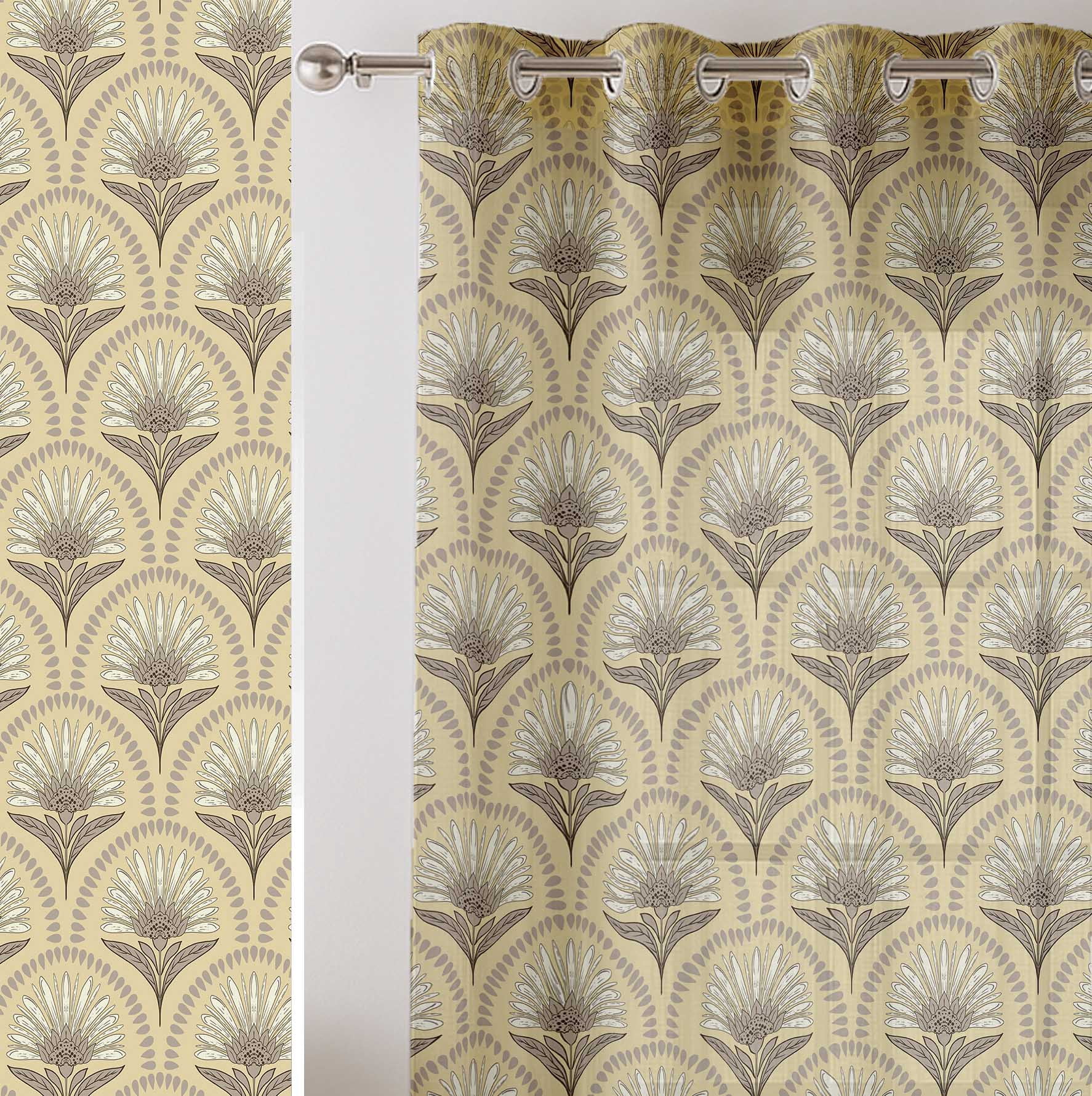 Vargottam Beige Geometric Design Sheer Georgette Curtains for Windows & Small Doors - Set of 2 Panels, 72" Long, Grommet Top, Printed Light Filtering Drapes for Living Room or Study