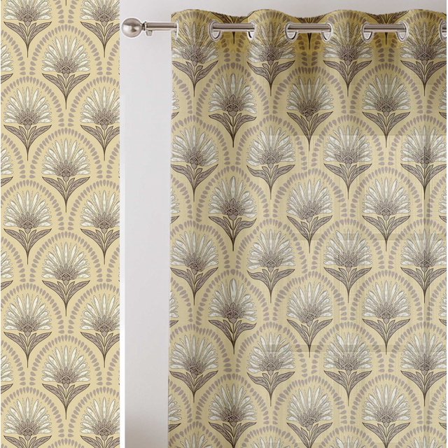 Vargottam Beige Geometric Design Sheer Georgette Curtains for French Doors & Balcony - 2 Panels, 96" Long, Light Filtering, Grommet Top Printed Drapes for Living Room or Lounge