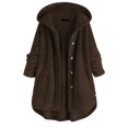 thumbnail image 4 of Women Fleece Irregular Long Sleeve Button Pocket Hooded Coat, 4 of 6