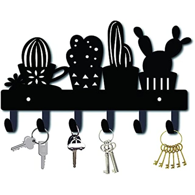 CHOK Hook Hanger Wall Key Holder Metal Decorative Mounted Coat Hanger with Key Shape Design Organizer Rack with 6 Hooks for Wall Bathroom Kitchen Entryway