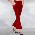 thumbnail image 2 of Penkiiy Women's High Waisted Straight Leg Stretchy Cropped Capris with Pockets, Red, M, 2 of 7