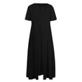thumbnail image 3 of Robes Caftans en Coton et Lin pour Femmes Grande Taille à Manches Courtes Amples et Larges Robe Maxi Plissée à Volants Longue Robe Noire, G, 3 of 3