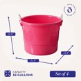 thumbnail image 4 of HOMZ Rope-Handle 18-Gallon Open Storage Tubs, Plastic Buckets, Pink, 4 Pack, 4 of 9