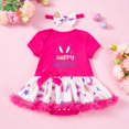 thumbnail image 2 of GPOECD Tenue de Pâques pour Bébé Ensemble 2 Pcs Barboteuse Imprimée Lapin Oeuf avec Accessoire pour Cheveux Robe de Fête Mignonne pour Bébé Barboteuse pour Rouge-G,6-9 Mois, 2 of 9