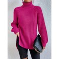 thumbnail image 2 of EYIIYE Chandail d'Automne et d'Hiver pour Femme à Manches Longues, Col Roulé, Tricot, Chandail, Couleur Unie, Ourlet Fendu, Long Tricot, Chandail, Ample, Décontracté, Confortable, Hauts, 2 of 8