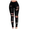thumbnail image 1 of Women Slim Plus Size Ripped Hole Gradient Long Jeans Denim Regular Pants, 1 of 6