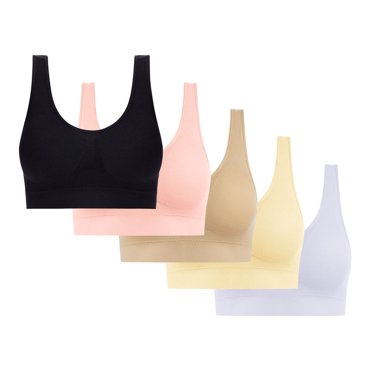 FAVIPT Women's Bra No Wire Push Up Traceless Everyday Underwear Mesh Breathable Removable Pads Bralette Pack of 5 Bras White,XXL