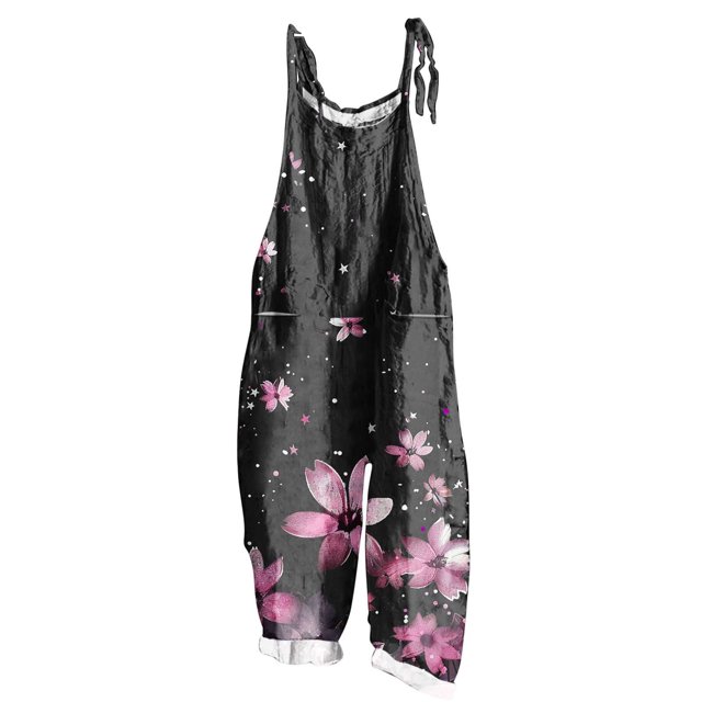 yoeyez Rompers for Women Summer,Ladies Print Summer Plus Size Long Jumpsuits Sleeveless Adjustable Straps Backless Overalls Jumpsuits With Pockets Pink,4XL