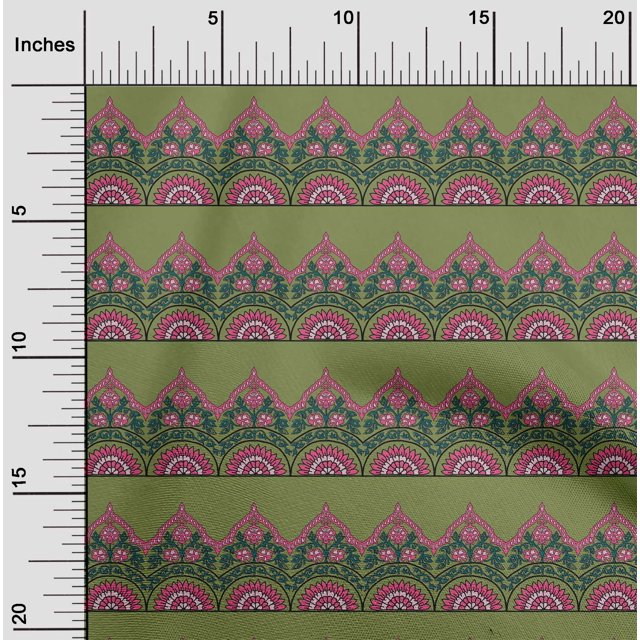 oneOone Cotton Poplin Fabric Leaves & Floral Block Printed Craft Fabric BTY 56 Inch Wide