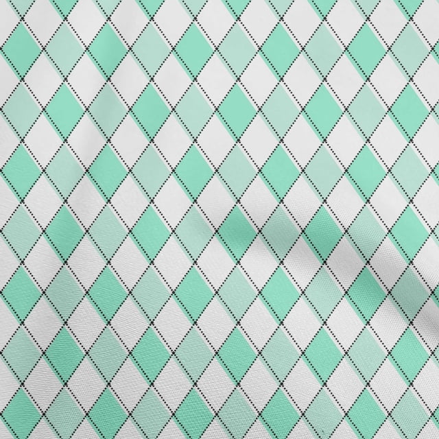 oneOone Polyester Spandex Sea Green Fabric Argyle Sewing Craft Projects Fabric Prints By Yard 56 Inch Wide