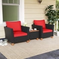 thumbnail image 1 of Costway Ensemble de Mobilier d'Extérieur en Rotin pour Patio 3 Pcs Dessus de Table en Bois Sofa Coussiné Rouge, 1 of 10