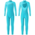 thumbnail image 1 of TiaoBug Girls Ice Skating Jumpsuit Rhinestone Mock Neck Competition Figure Skating Dancewear Lake Blue 14, 1 of 7