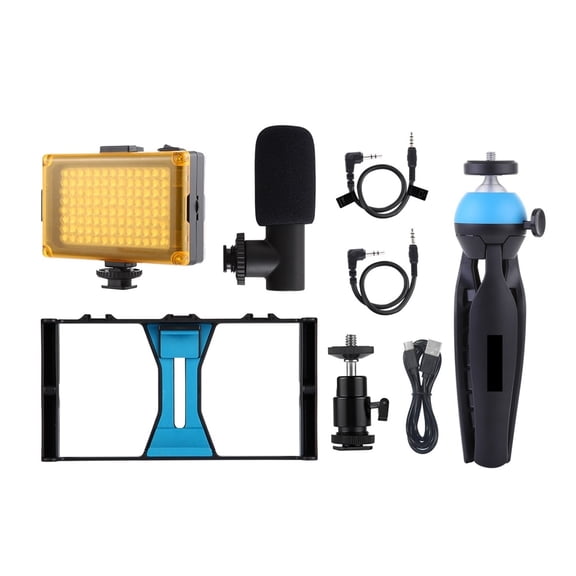 4 In 1 Vlogging Live Broadcast Smartphone Video Rig +104 LEDs Studio Light &amp; Microphone+Tripod Mount+Cold Shoe Tripod Head ,Photographic Equipment