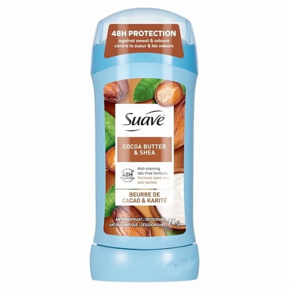 Suave Antiperspirant Deodorant For Women, Invisible, Underarm Deodorant Stick, 48hr Odor & Wetness Protection, Cocoa Butter & Shea Fragrance, 74g