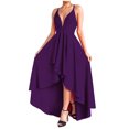 thumbnail image 1 of AherBiu Robe de Soirée pour Femmes à Bretelles Croisées, Dos Nu, Sans Manches, Col en V, à Volants, Fluide, Robe de Cocktail, 1 of 6