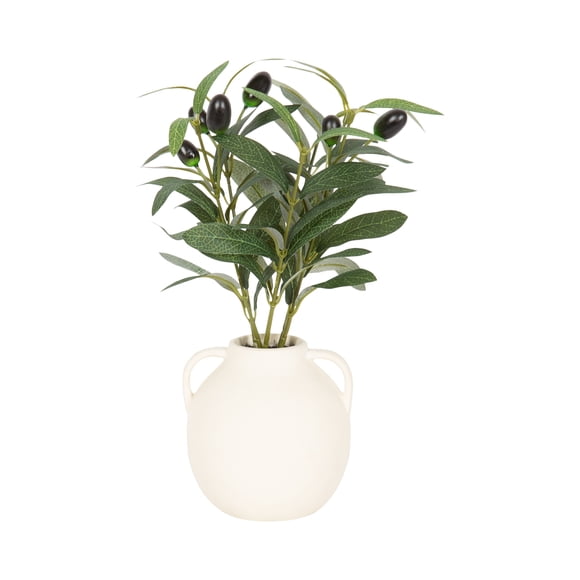 DesignOvation 11"H Artificial Olive Plant in White Ceramic Pot