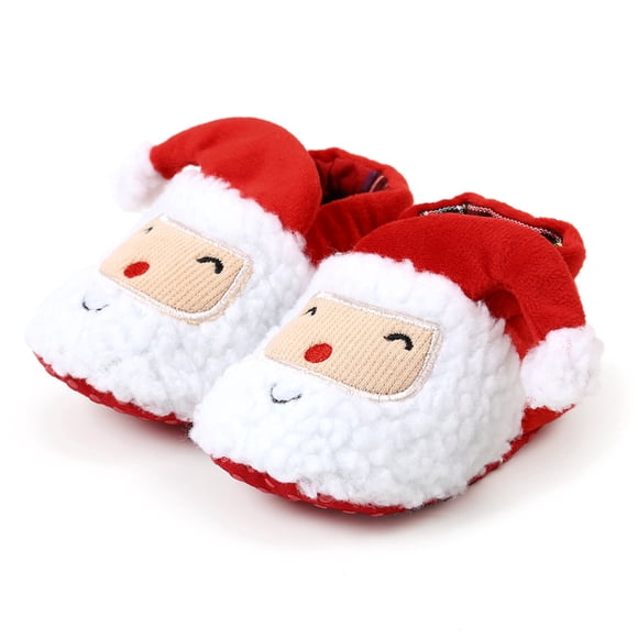 Wangsaura Bottes de Neige d'Hiver pour Nouveau-Né Noël Dessin Animé Père Noël Chaussures de Marche Chaudes pour Bébé Fête à la Maison
