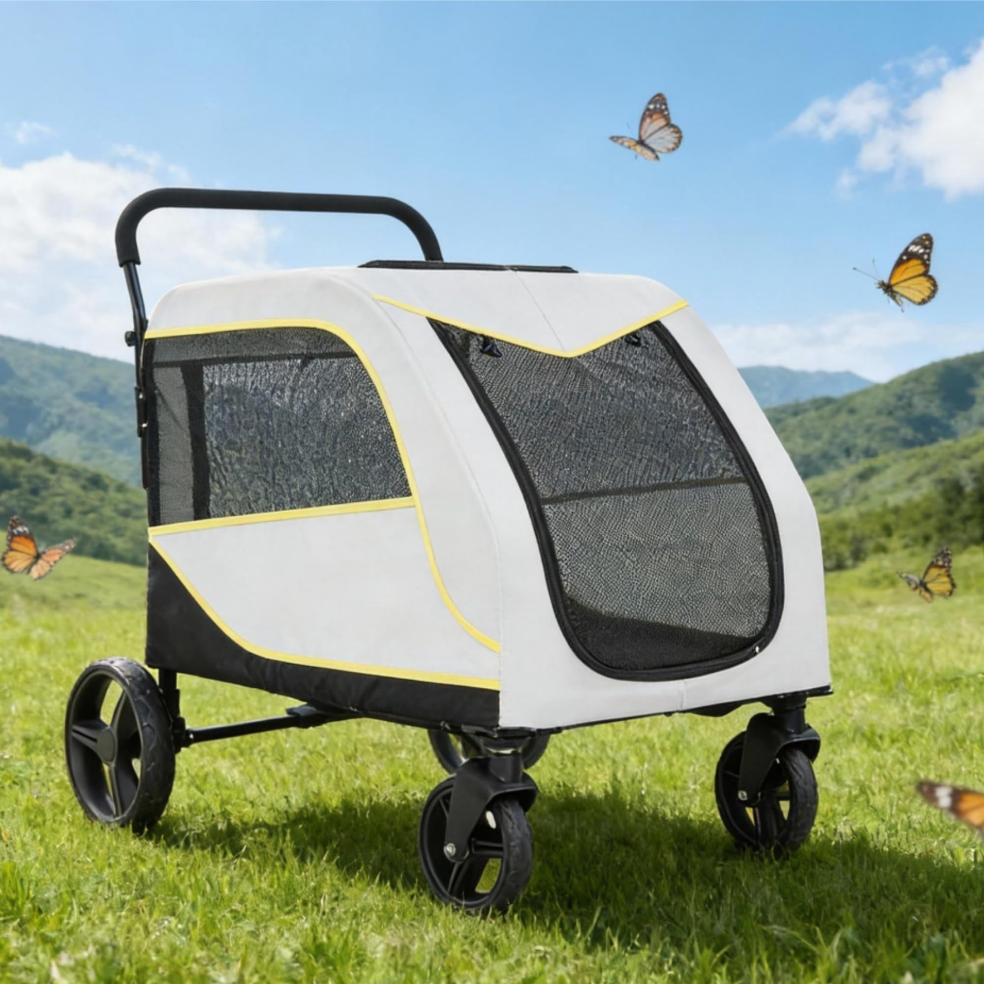 AKDSteel Dog Stroller For Large And Medium Dogs, Easy-Fold Pet Wagon With Dual Entry, One-Foot Brake, And Air Mesh, Supports Up To 176 Lbs