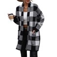 thumbnail image 1 of Avamo Cardigan à Carreaux pour Femmes avec Poches, Ouvert devant, Noir S, 1 of 1
