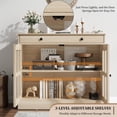 thumbnail image 4 of Kitchen Storage Cabinet, 2 Glass Door Buffet Sideboard with a Large Storage Drawer, Modern Wood Color Coffee Bar Cabinet with Adjustable Shelf for Dining Room, 4 of 9