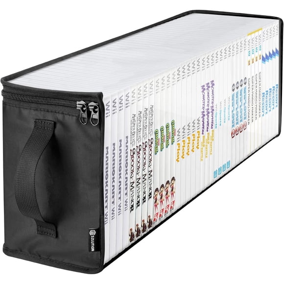 EIMELI Game Disc Storage Bag for Wii-Wii U/Gamecube//Xbox 360/Standard DVD Case Portable Carrying Case Holds 37 Discs Clear TPU Games Holder Organizer for Collectors - Black