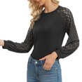 thumbnail image 1 of Pull en Tricot Fin à Col Rond pour Femmes Pull à Manches Longues avec Manches en Dentelle Ajourées, 1 of 7