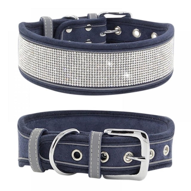 MesaSe Dog Collar for Large Dogs Rhinestones Dog Collar Bling Girl Dog Collars for Medium Dogs Adjustable Suede Reflective Wide Dog Collars