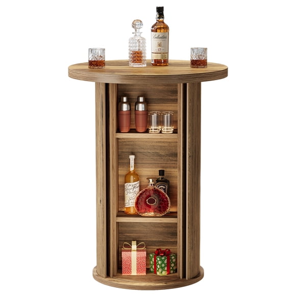 Fnova Table de Bar Ronde de 23 Pouces Hauteur Comptoir avec Rangement Caché à 3 Niveaux, Table de Bar pour Petit Espace Appartement Maison Bar Café