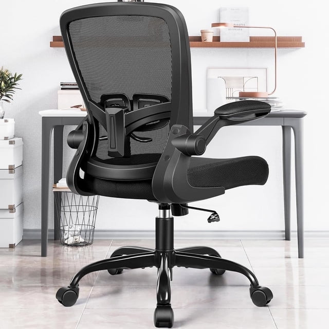 COOLHUT Ergonomic Office Chair with Adjustable Lumbar Support and Padded Filp-up Armrests, Comfort Breathable Mesh Home Office Desk Chair with Wheels, Adjustable Height Computer Gaming Chair