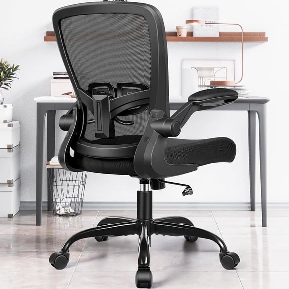 COOLHUT Ergonomic Office Chair with Adjustable Lumbar Support and Padded Filp-up Armrests, Comfort Breathable Mesh Home Office Desk Chair with Wheels, Adjustable Height Computer Gaming Chair